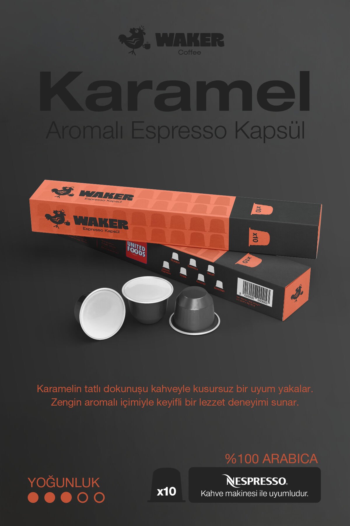 Waker Karamel Aromalı Kapsül Kahve 10 Adet – Nespresso Uyumlu