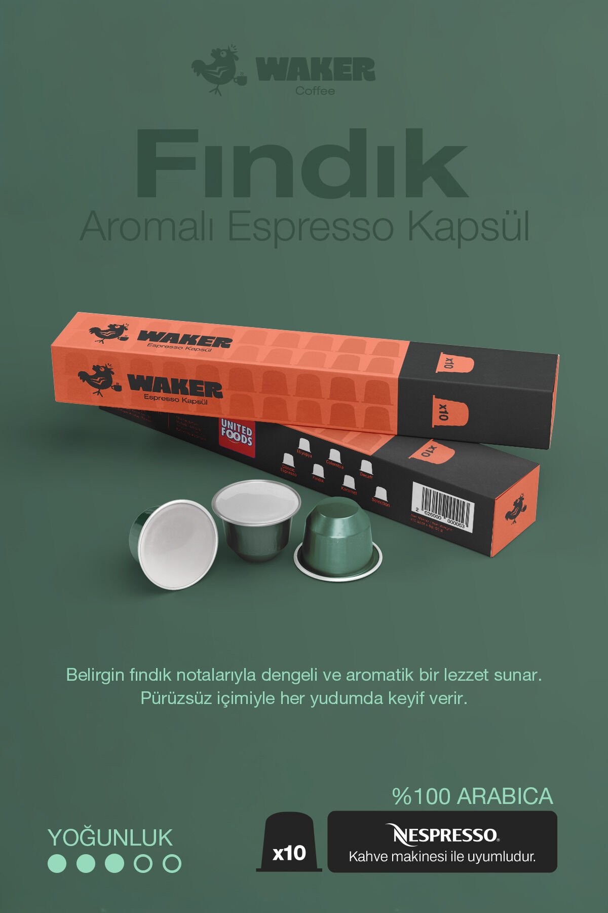 WAKER Fındık Aromalı Kapsül Kahve 10'lu Paket – Yoğun Aroma ve Lezzet