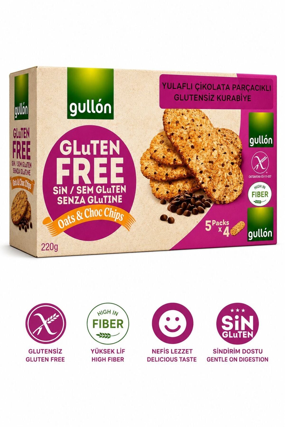 Glutensiz Yulaflı Çikolata Parçacıklı Kurabiye 220g