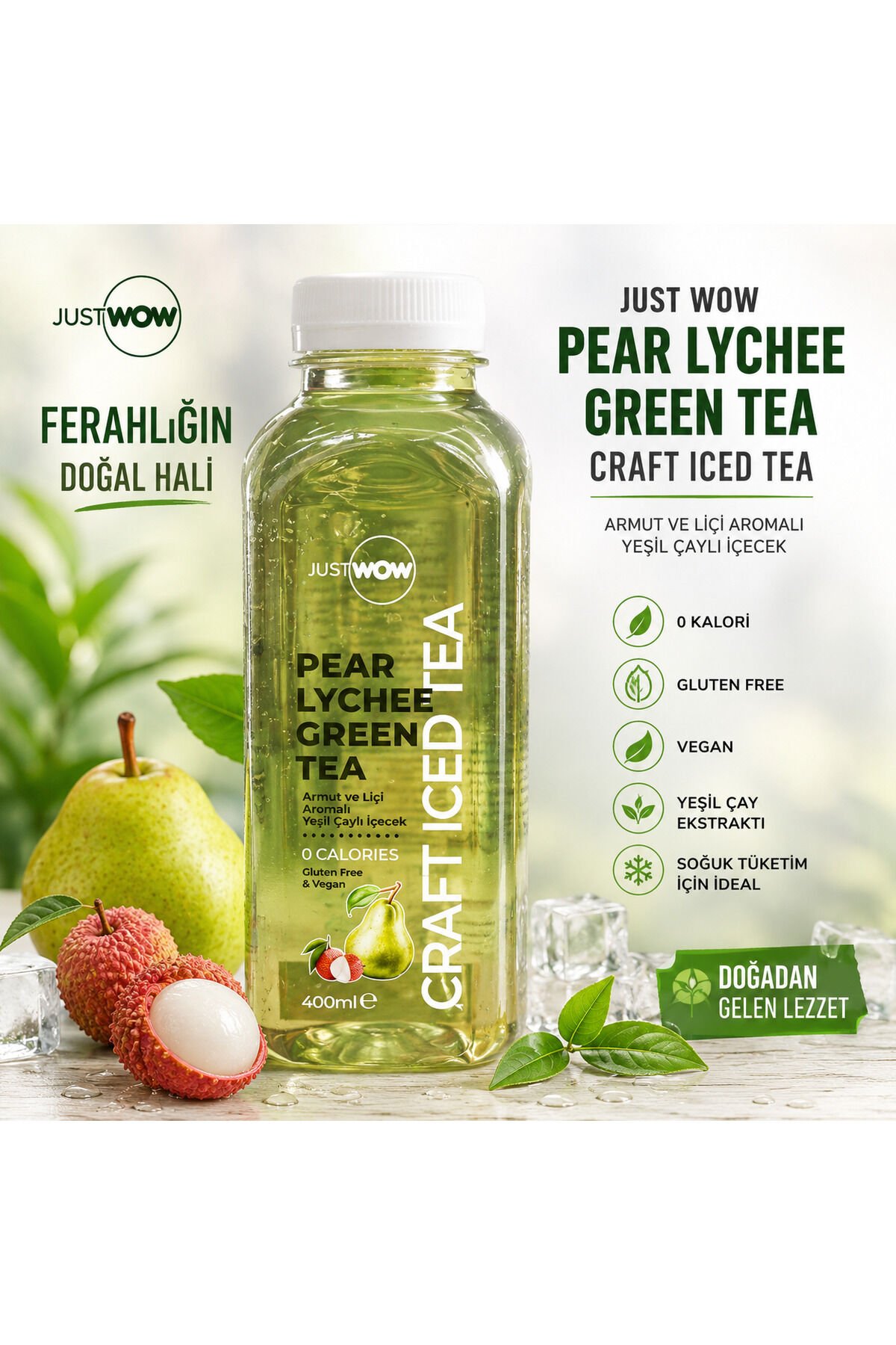 Armut & Liçi Aromalı Yeşil Çay 400 ml – 0 Kalori
