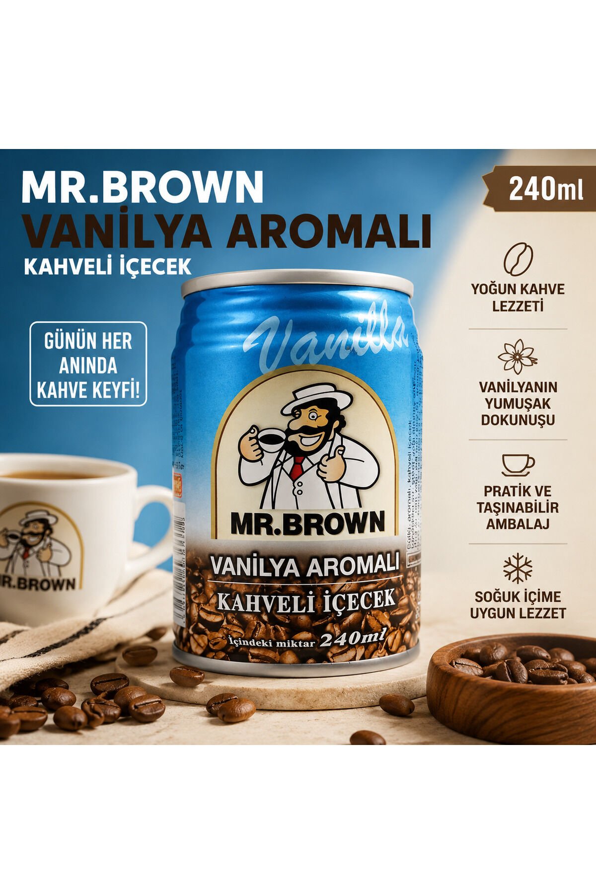 Mr. Brown Vanilya Aromalı Kahveli İçecek 240 ml – Soğuk Kahve Keyfi