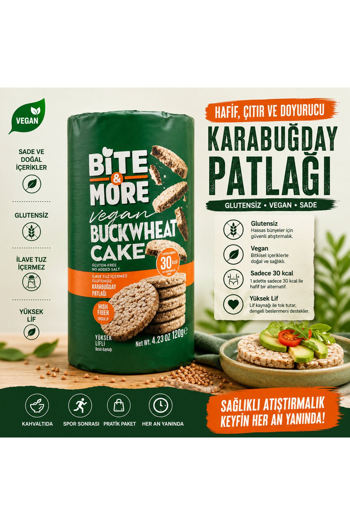 Karabuğday Patlağı 120g – Glutensiz, Vegan, Düşük Kalori Sağlıklı Atıştırmalık