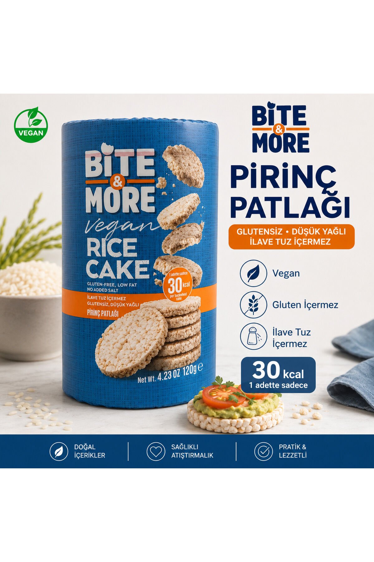 Pirinç Patlağı 120 g – Glutensiz, Fit Atıştırmalık, Düşük Kalori Sağlıklı