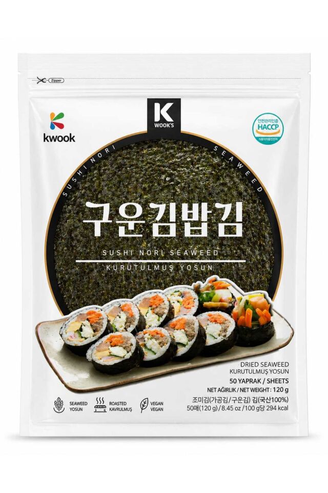 Kwook Sushi Nori Yosun (50 Yaprak, 120g) – Kurutulmuş Deniz Yosunu