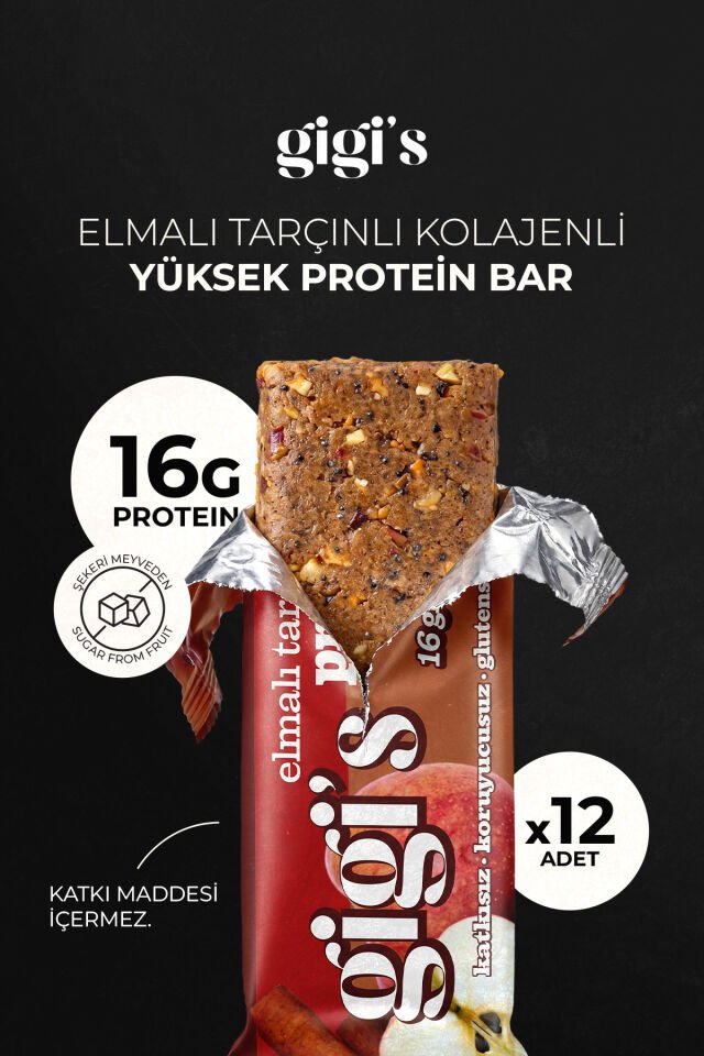 12'li Elmalı Tarçınlı Kolajenli Yüksek Protein Bar Paketi