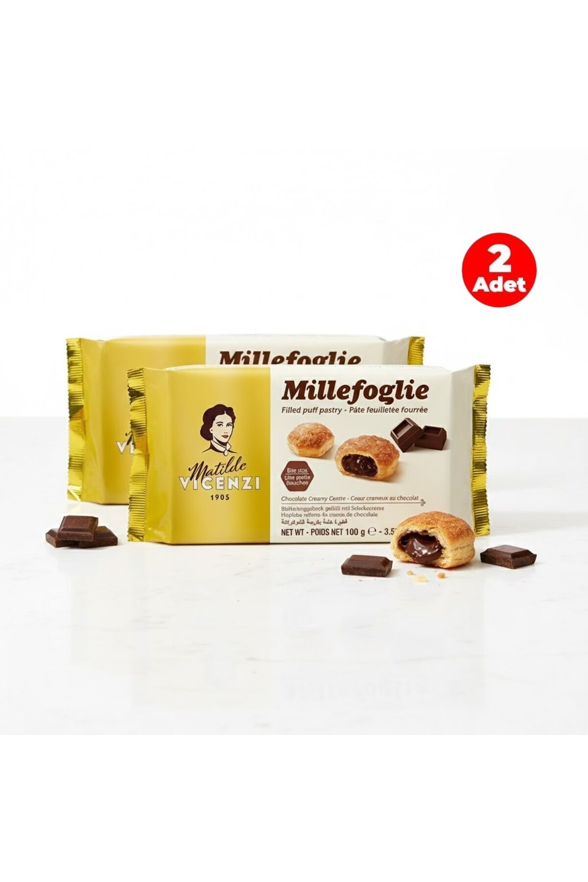 Millefoglie Çikolata Kreması Dolgulu Milföy Tatlı 100 g (2 ADET)