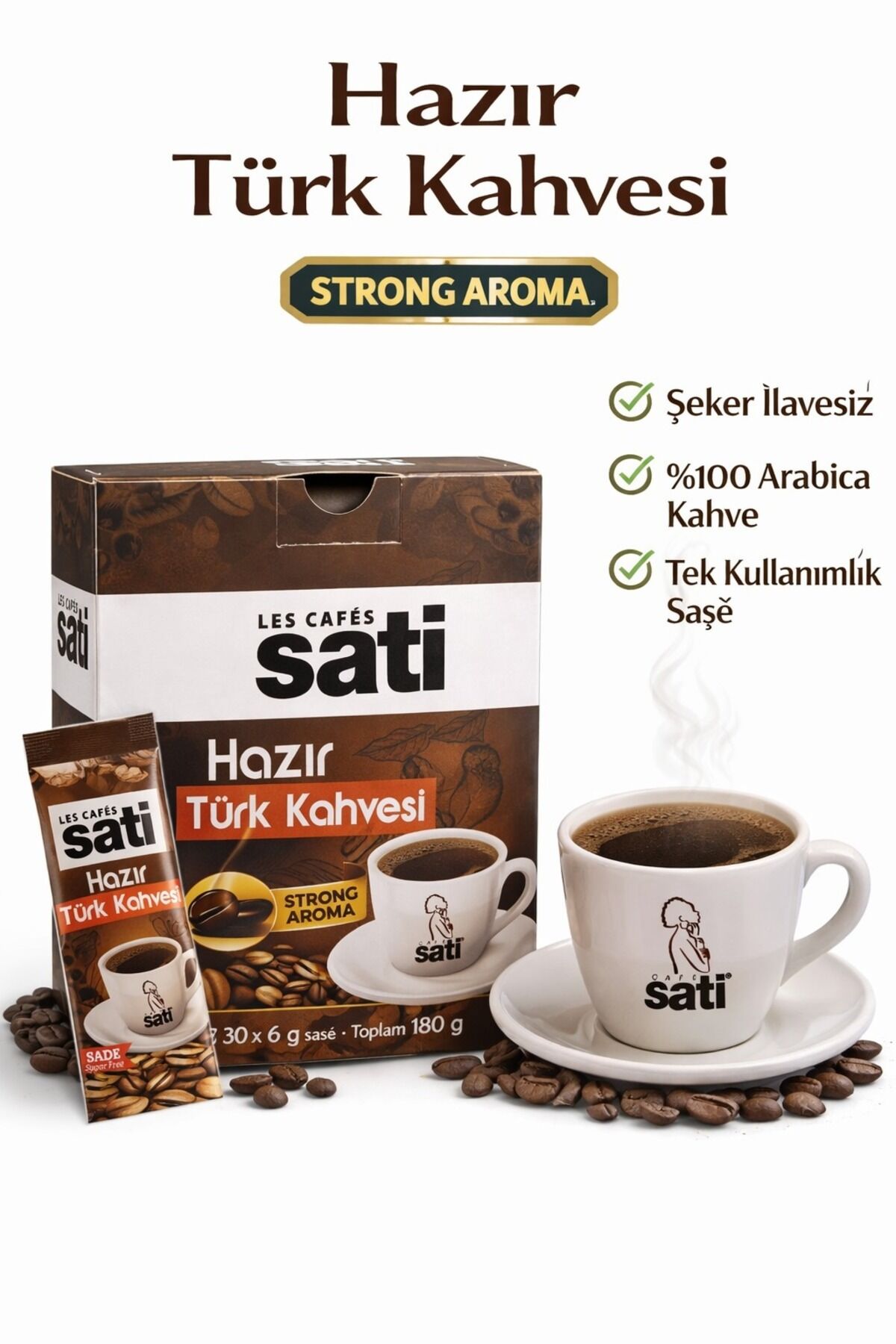 Les Cafés Sati Hazır Türk Kahvesi Sade 30 x 6 g (180 g) – Strong Aroma