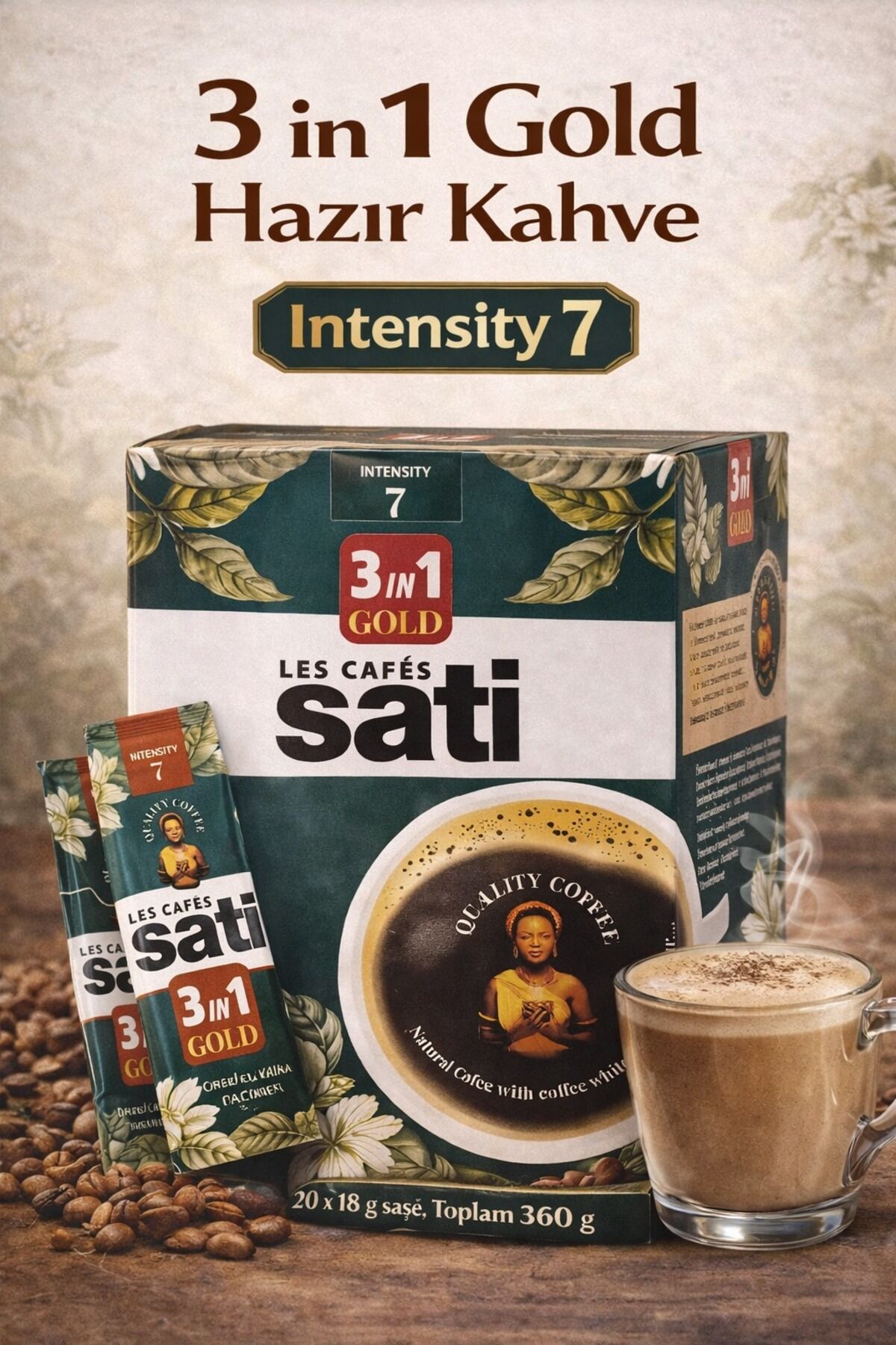 Les Cafés Sati 3 ü 1 arada Gold Hazır Kahve 20 x 18 g (360 g) – Intensity 7