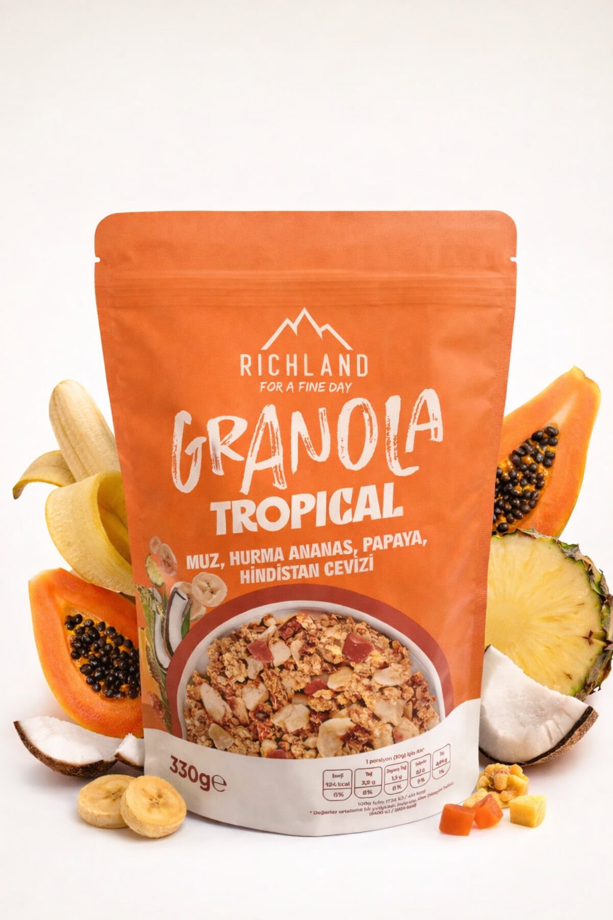 Tropical Granola 330 g – Muz, Hurma, Ananas, Papaya & Hindistan Cevizi