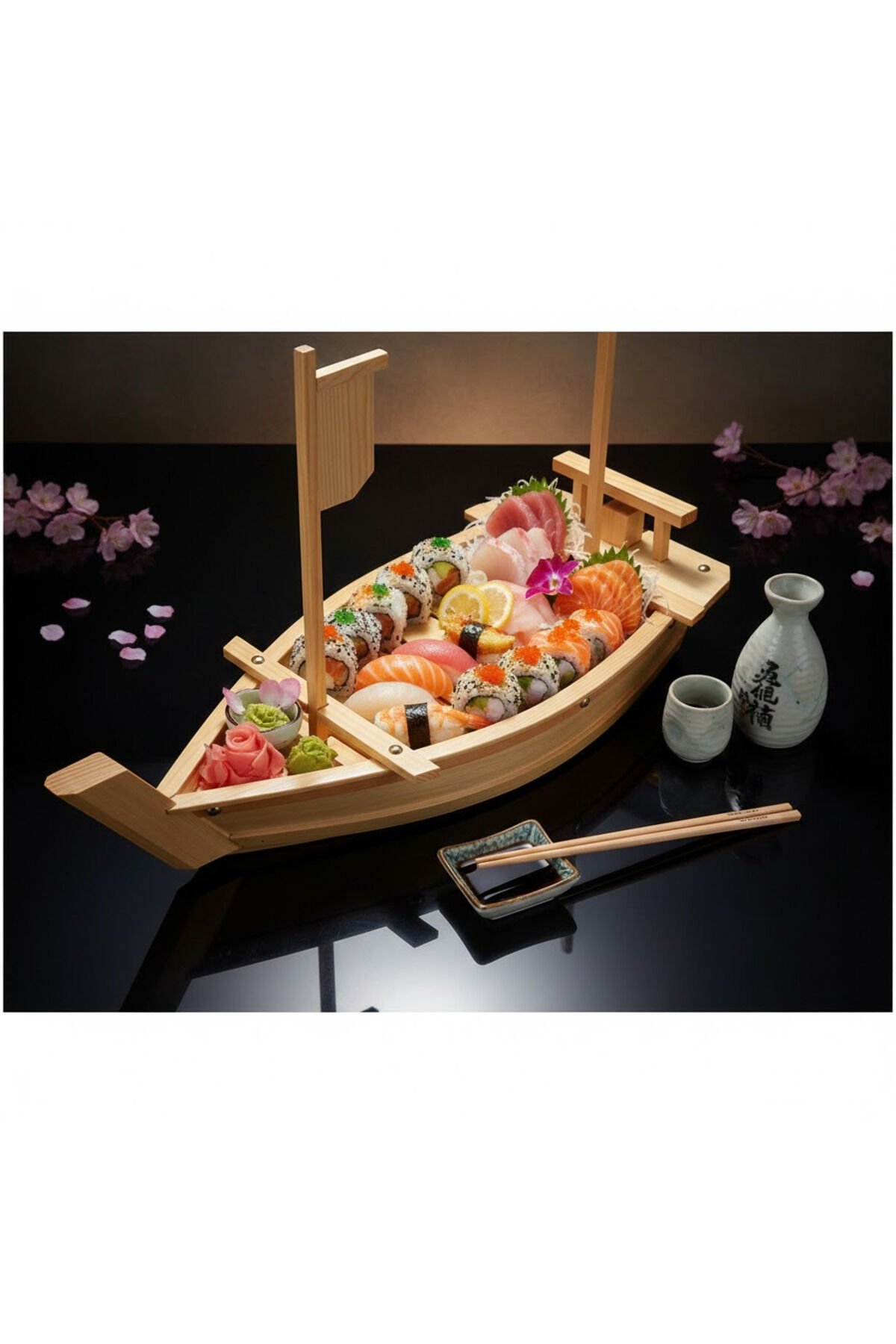 70 cm Ahşap Tekne Sunum Tabağı | Sushi, Meze ve Şef Özel Sunumları İçin Büyük Boy Servis Teknesi