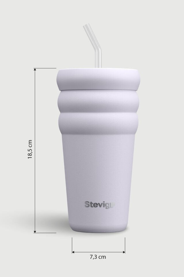 3 Bubble Two-Cap Straw Tumbler Çelik Termos 600 ML Lilac Hint ST-245