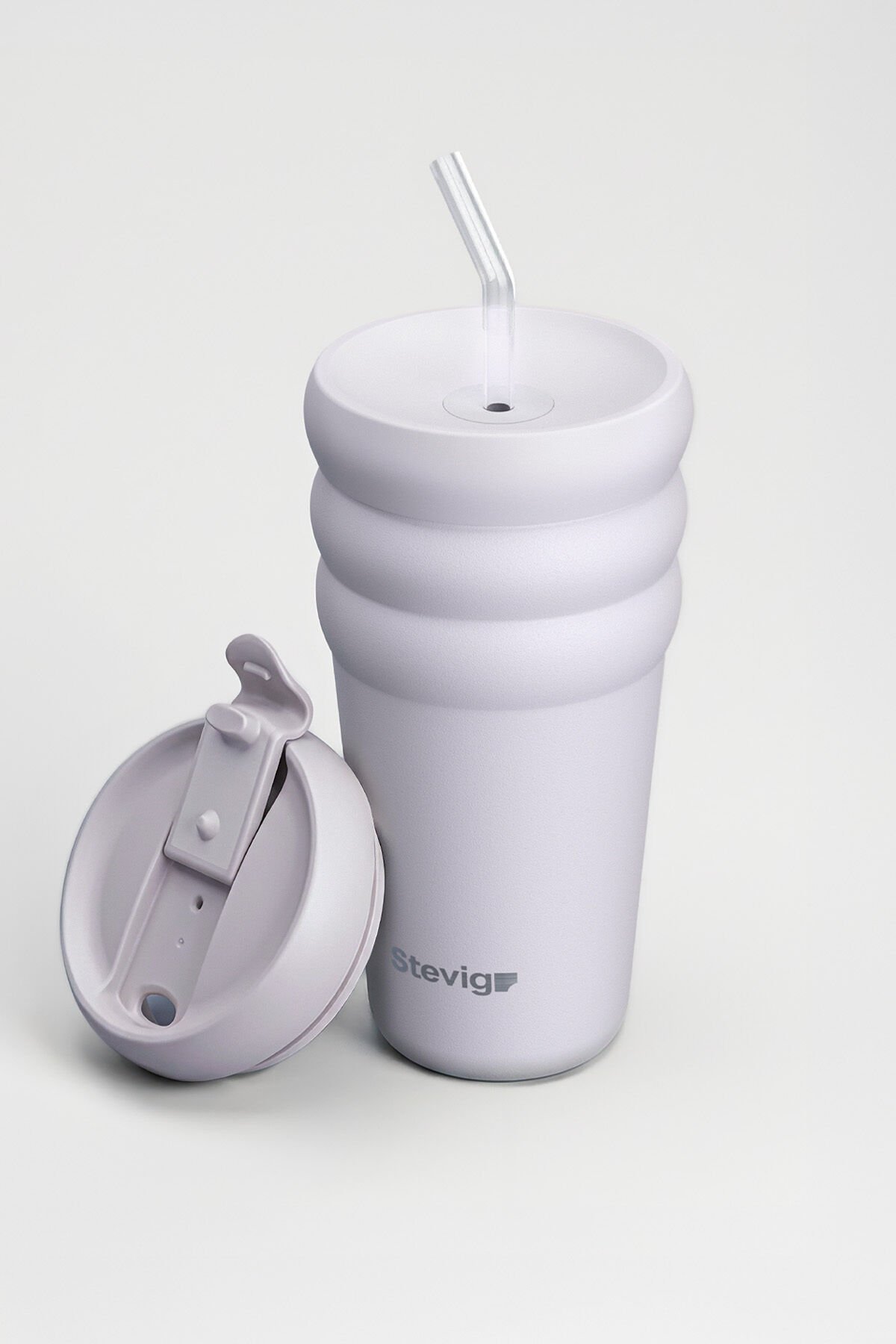 3 Bubble Two-Cap Straw Tumbler Çelik Termos 600 ML Lilac Hint ST-245