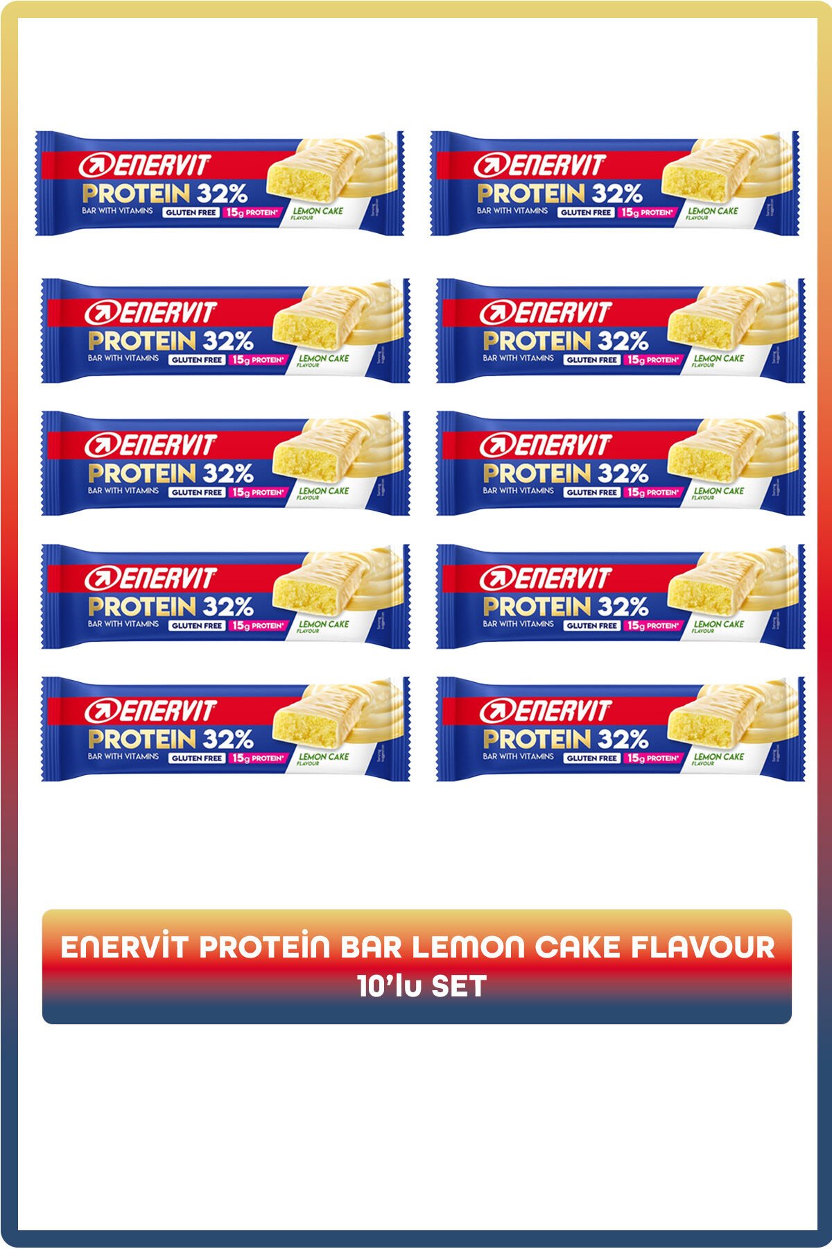 Enervit %32 Limon Protein Bar – 10’lu Glutensiz, 15g Proteinli Atıştırmalık Seti