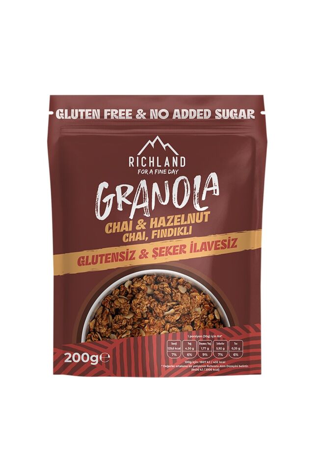 Glutensiz&Şeker İlavesiz Chai Fındıklı Granola 200 G