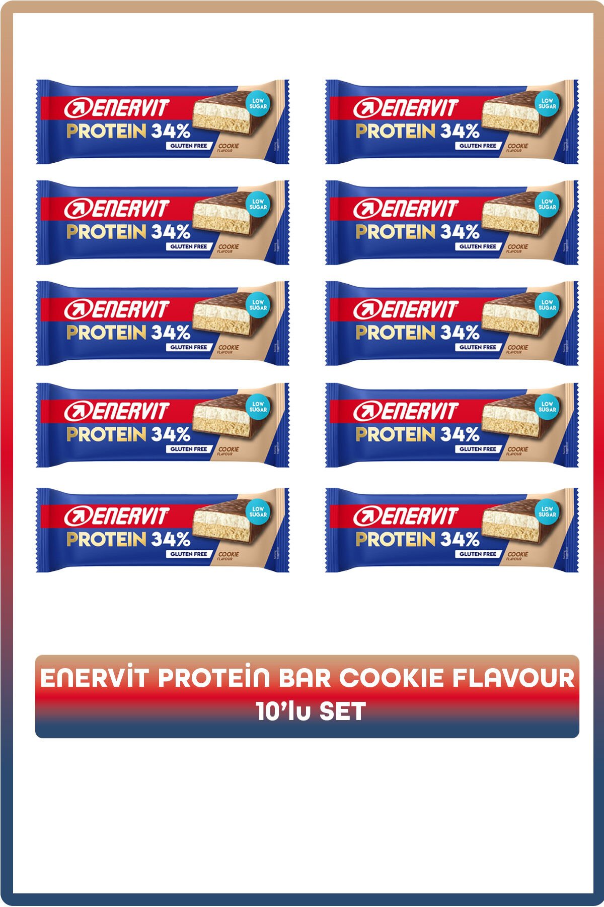 Enervit %34 Protein Bar Kurabiye Aromalı – 10’lu Glutensiz Düşük Şekerli Protein Seti