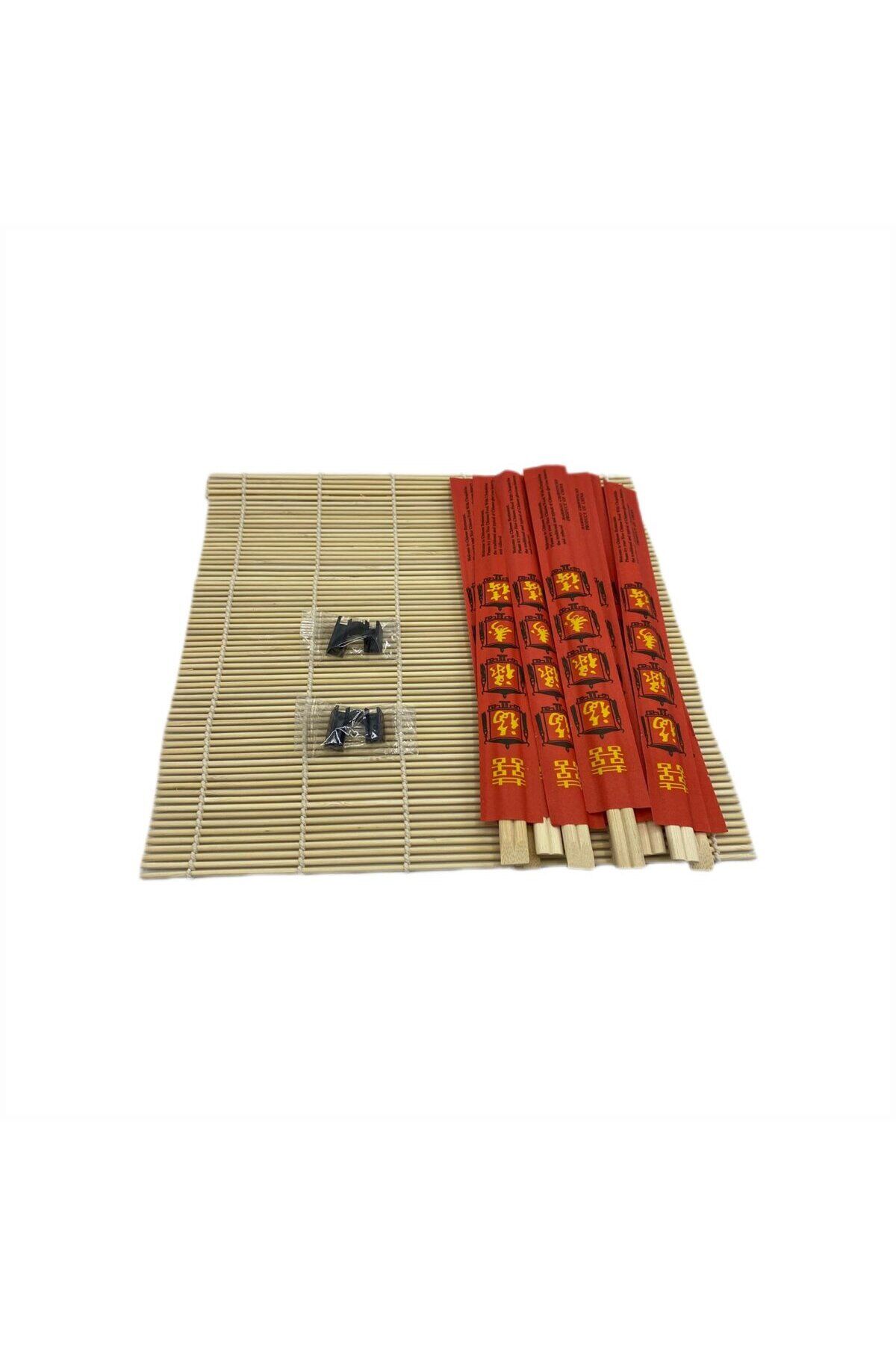 Kırmızı Chopstick 10 Ad Chopstick Aparatı 2 Ad Sushi Mat Sushi Sarma Hasırı 27 Cm