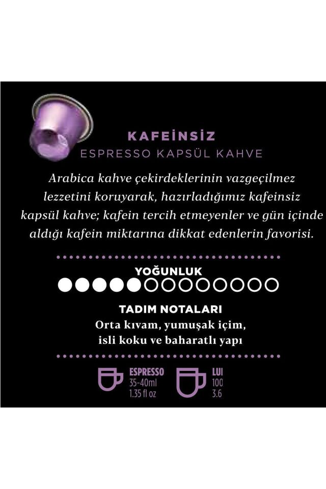 Kafeinsiz Kapsül Kahve 10'lu Kutu Nespresso Ile Uyumlu