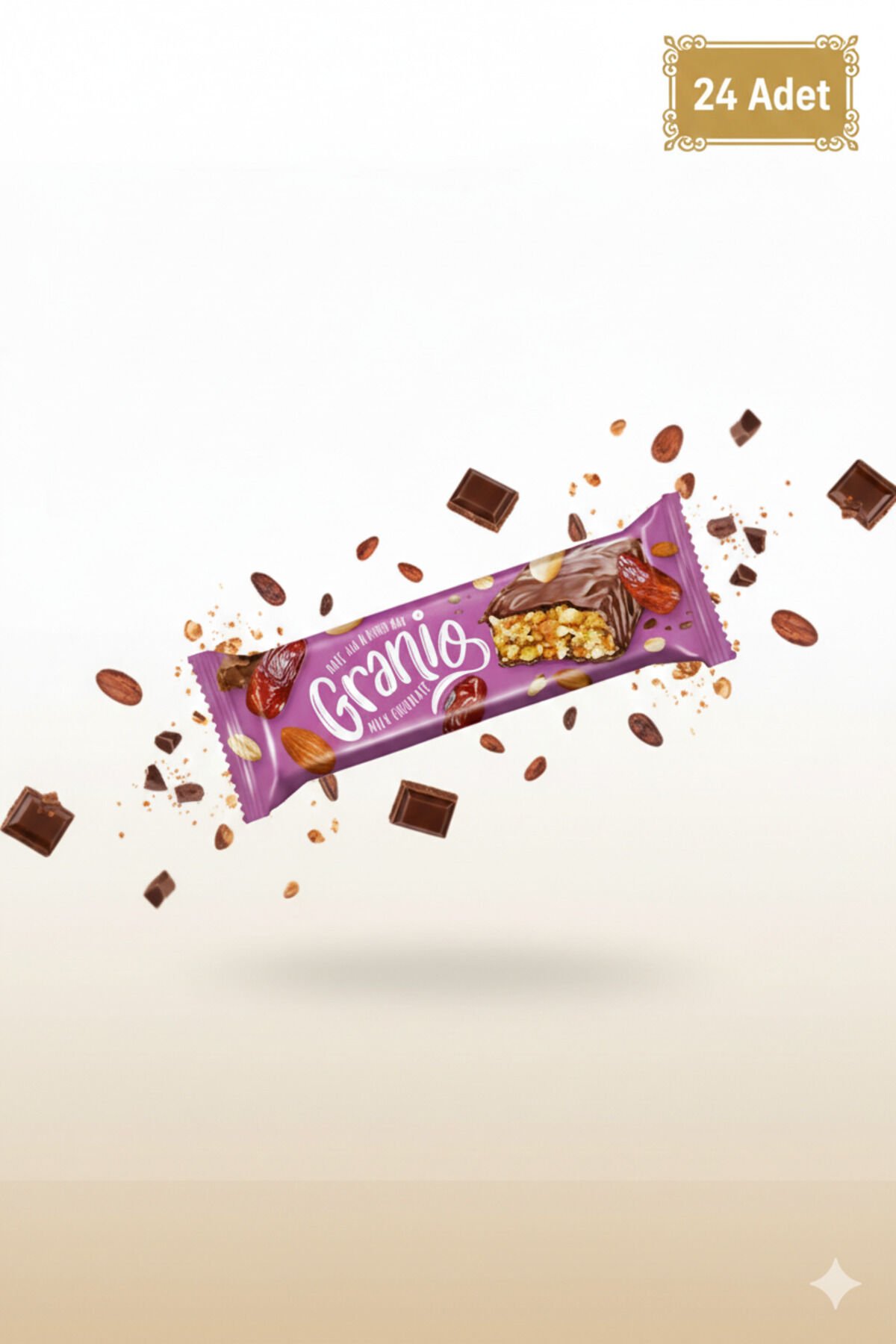 GRANİO Bademli Hurmalı Sütlü Çikolata Kaplı Bar 40 gr X 24 Adet