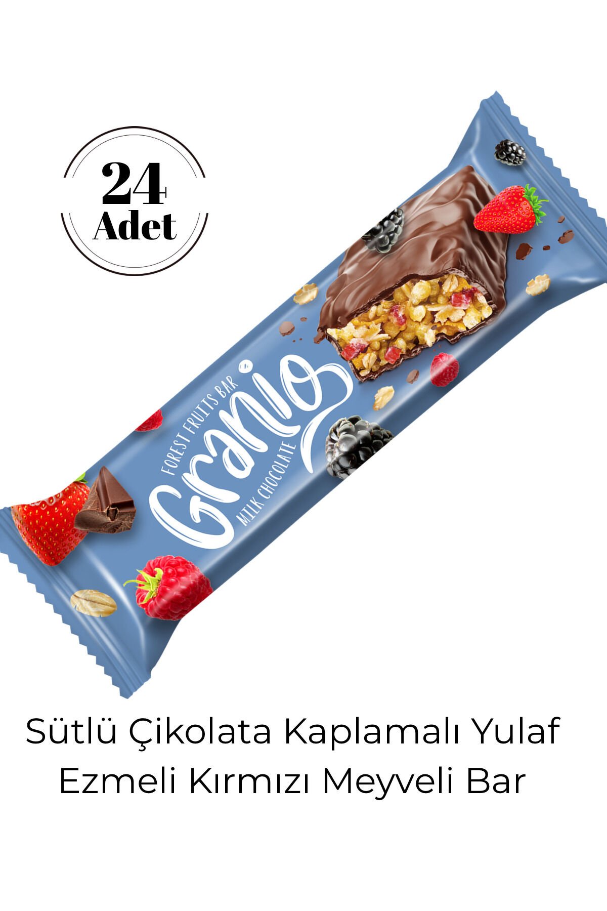 Sütlü Çikolata Kaplamalı Yulaf Ezmeli Kırmızı Meyveli Bar 40 gr X 24 Adet