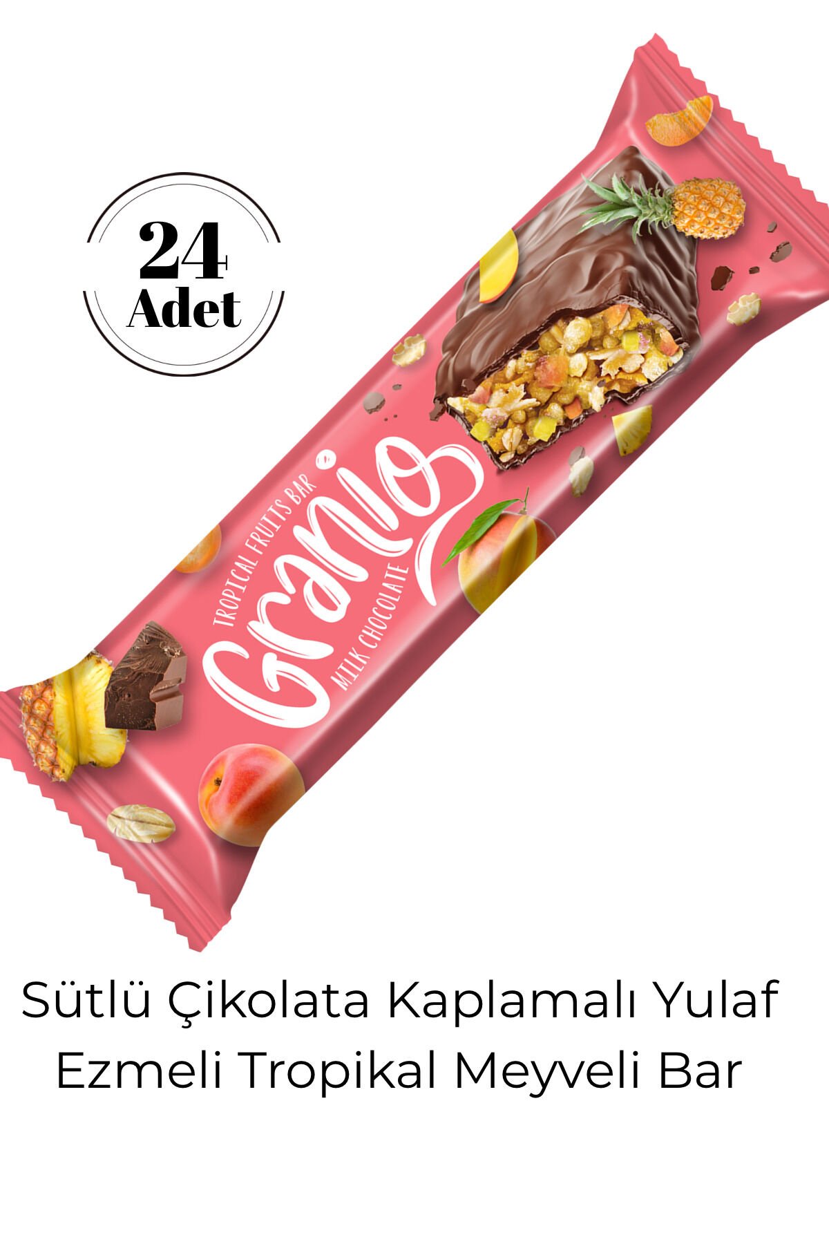 Sütlü Çikolata Kaplamalı Yulaf Ezmeli Tropikal Meyveli Bar 40 Gr X 24 Adet