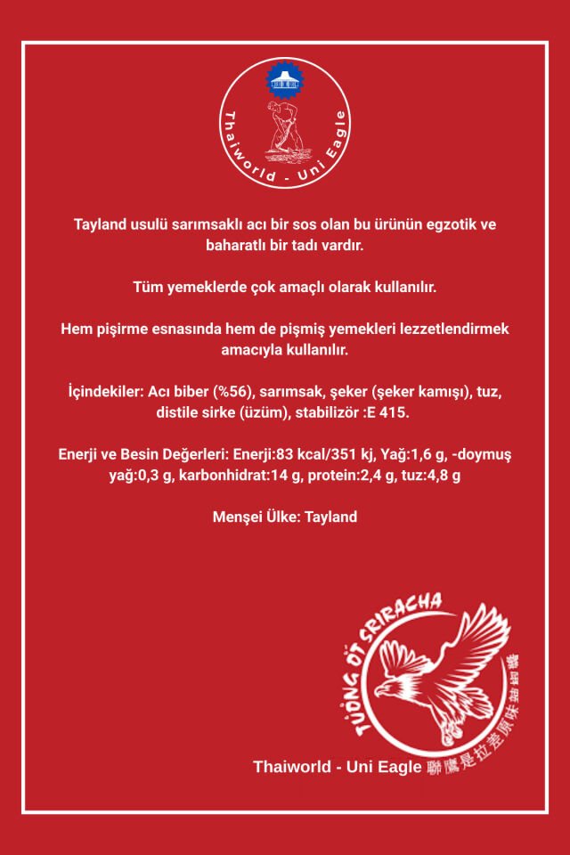 Sriracha Acı Biber Sosu 475 Gr