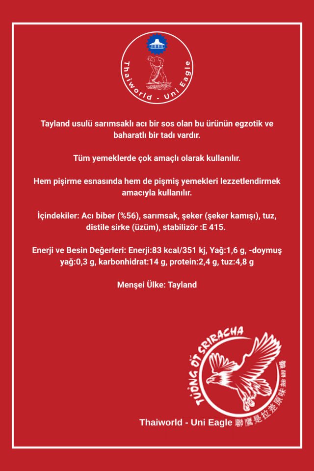 Sriracha Acı Biber Sosu 815 gr