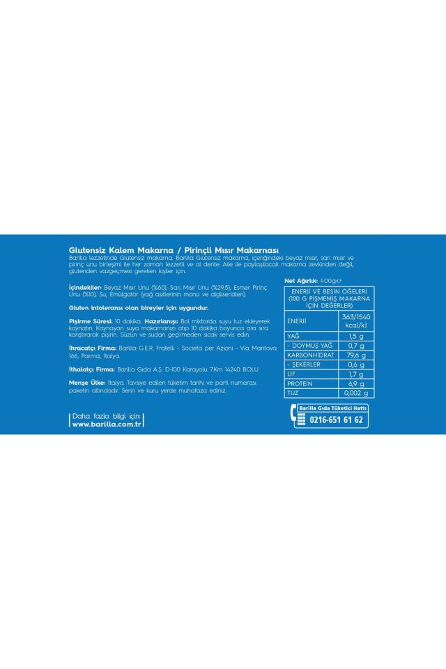 Glutensiz Penne Rigate/ Kalem Makarna 400 Gr